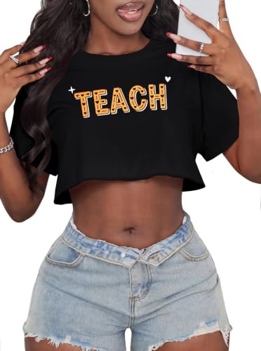 Image of Crop Tops for Women Oversized Short Sleeve T Shirts Crew Neck Cropped Tees
