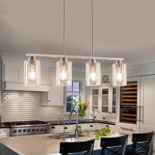 Mecgirn Island Light for Kitchen, Brushed Nickel Dining Room Light Fixture Over Table, 4-Light...
