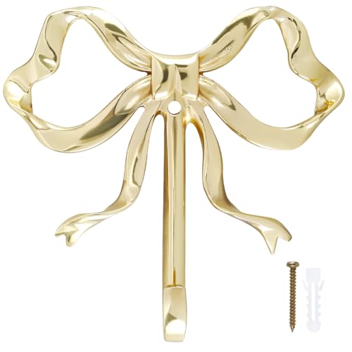 ZLHETWT Gold Towel Hook, Bow Hook Decorative Bow Hanger Multi-Purpose Bow Shaped Hat Hooks Brass Wall Hook Wall Hanging Towel Hook for Bathroom Bedroom Bathrobe 9.2x9x2cm