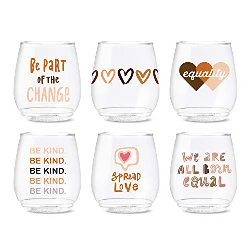 TOSSWARE POP 14oz Vino Equality Series, SET OF 6, Premium Quality, Recyclable, Unbreakable & Crystal Clear Plastic Printed Glasses