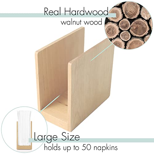 Napkin Holder For Table - Wooden Farmhouse Napkin Holders, Light Brown Simple Upright Vertical Dining Table Cocktail Napkins Dispenser, Kitchen Rustic Natural Walnut Wood For Paper Napkins #TOP3
