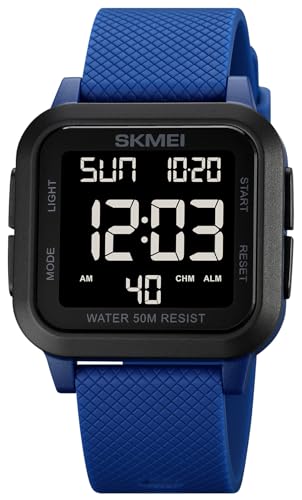 Gosasa Unisex Digital Watch Women Men Multifunction Outdoor Sport Watches Casual Silicone Strap Stopwatch Alarm Countdown Dual Time 50M Waterproof(Blue Black)