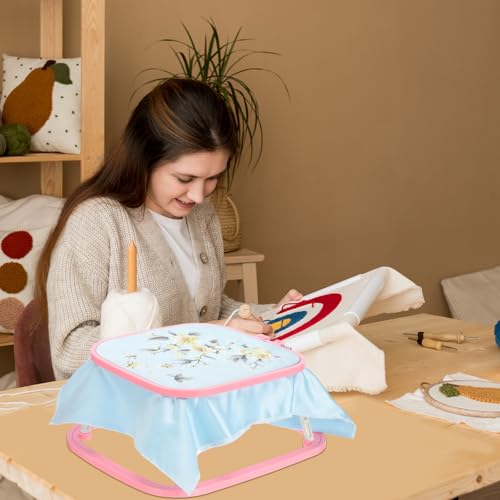 Image of PATIKIL 9.4 inch x 8.7 inch Square Embroidery Hoop Stand, Adjustable ABS Plastic Cross Stitch Stand Hands-Free 2-Tier Embroidery Hoop Holder Punch Needle Frame for Sewing Arts Needlework, Red
