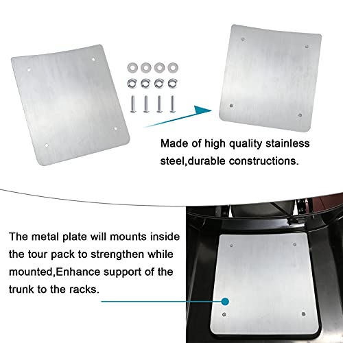Aufer Detachable Chrome Two Up Luggage Rack Mounting Bracket W/4 Point Docking Hardware Kits And Laser Cut Inner Base Reinforcement Metal Plate Compatible With For Touring 2014-2020 #TOP2