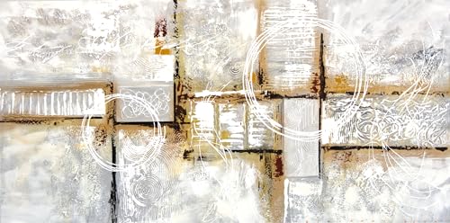 Cuadroexpres   Cuadro Pintado 120x60 cm Abstracto, Moderno, con Relieve, colores marrón, beige, gris y plata. 100% Original, Firmado por el Artista. Listo para Colgar