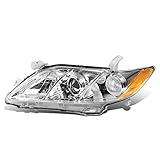 Auto Dynasty Headlight Assembly Compatible with Toyota Camry 2007 2008 2009, TO2518105 Halogen Model Factory Style Projector Headlight Lamps, Driver Left Side, Chrome Housing Amber Corner