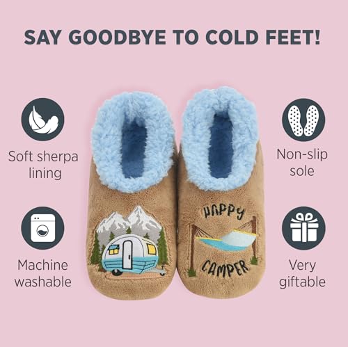 Snoozies Pairable Slipper Socks - Funny House Slippers for Women, Non-Slip Fuzzy Slipper Socks - Happy Camper2