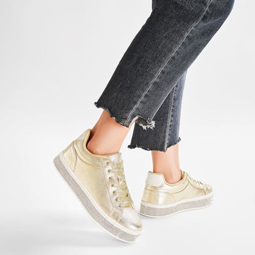 GOSERCE Women's Fashion Sneakers with Sparkly Glitter Rhinestone Sneakers Platform Tennis Shoes Trendy Cute Comfortable Casual Dressy Wedding Bridal Walking Concert Fall3
