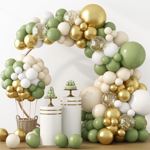 Arche de ballons vert sauge RUBFAC idéale pour un mariage bohème ou un baptême chic
