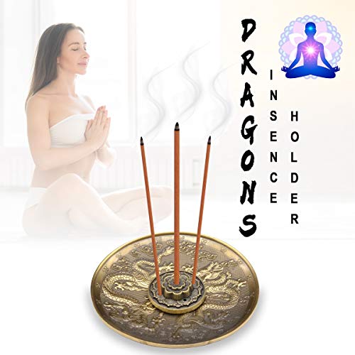 Omytea Incense Stick Holder - Brass Incense Burner With Ash Catcher For Meditation, Yoga, Home Office Fragrance (Dragons) #TOP3
