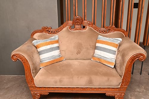 Image of TIB Premium Boho Decorative Throw Cushion Covers, 16 x 16 cm, Set of 2, Cotton. (Multi Lines)
