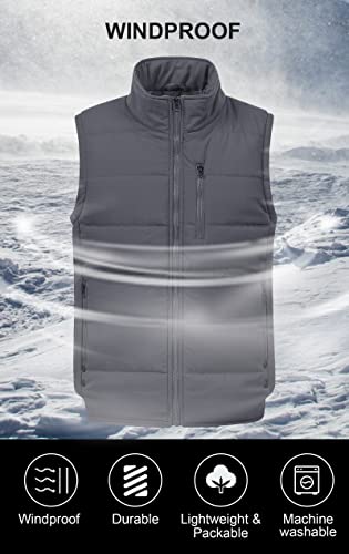 Chrisuno Men's Winter Vest Packable Insulated Puffer Vest Outerwear Warm Sleeveless Jacket For Golf Running Grey Xl #TOP2