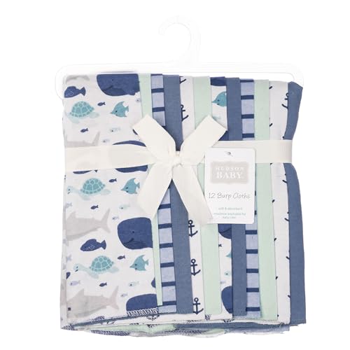Image of Hudson Baby Cotton Flannel Burp Cloths 12-Pack Bundle, Sea Friends, One Size