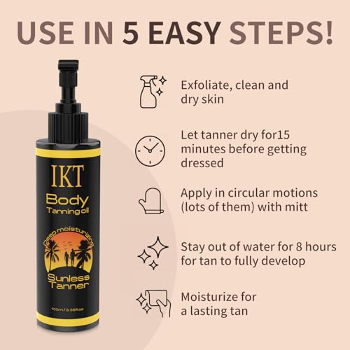 Image of FUNAN Self Tanner Tanning Oil Kit, Deep Moisturizing Sunless Tanner with Application Mitt, Even & Natural Bronzing Self Tan for Face & Body, 3.38 fl oz