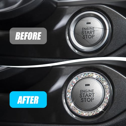 Image of 2 Pcs Crystal Rhinestone Car Engine Start Stop Decoration Ring, Push to Start Button Cover, Bling Car Accessories for Women, Key Lgnition Starter Knob Ring (AB Color)