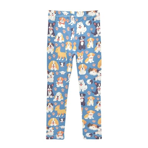 Cute Dogs Girls' Leggings Toddler Doodles Blue Paws Kids Yoga Pants Dance Active Tights 4T2
