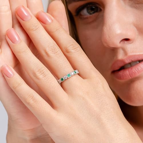 Angara Lab Grown Bezel-Set Square Emerald and Round Diamond Ring in 14K Solid Gold | Birthday, Engagement, Anniversary, Wedding Jewelry Gift for Women3