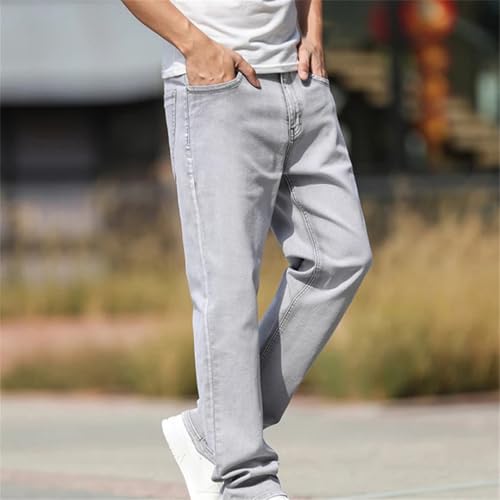 Men's Summer Thin Straight Leg Jeans Loose Fit Casual Style Lightweight Denim Long Trousers3