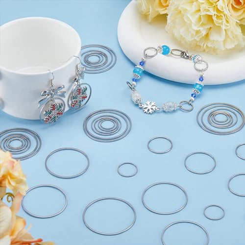 SUNNYCLUE 1 Box 60Pcs 6 Sizes Open Back Bezels Pendant Frame Stainless Steel Open Bezel Charms Round Circle Geometric Linking Rings Connectors Earring Beading Hoops for Jewellery Making Charms - Image 4