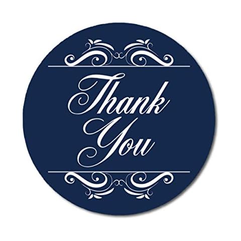 Darling Souvenir Round 1.6 Inches Swirl Border Thank You Dark Navy Blue Stickers Non Customized Gift-45 Pcs Cover