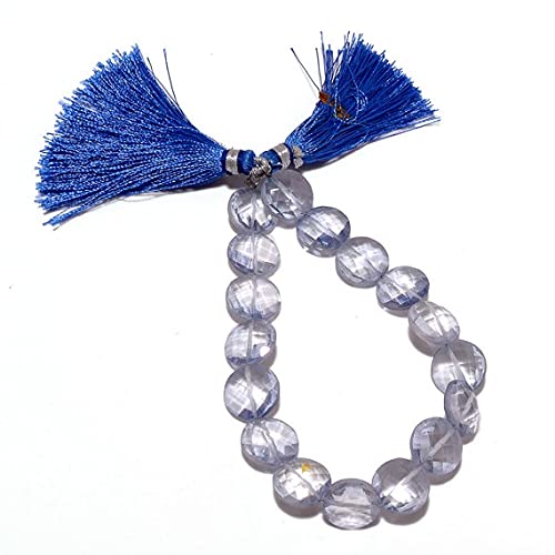 LKBEADS Mikro fasetowane koraliki monet kolor iolitowy, powlekany kryształowy koralik, koraliki 12 mm, około 16 sztuk, sznurek 20 cm