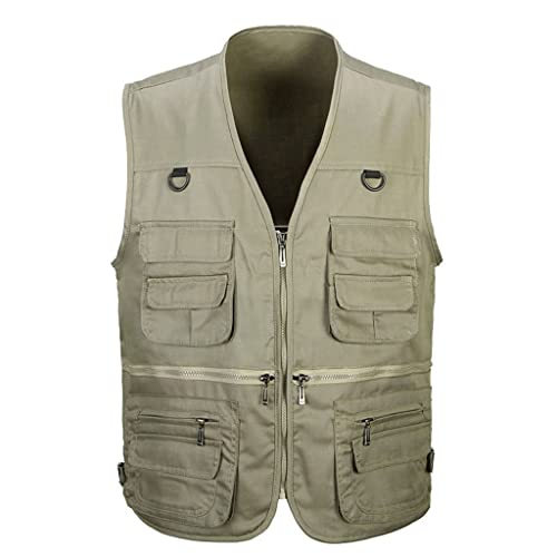 Chaleco de pesca de algodón multibolsillos chaqueta exterior hombre RJJ caqui
