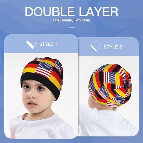 American Flag and German Flag Kids Leisure Elastic Knitted Hat Junior Large Size Knit Cap Child Beanie Black3