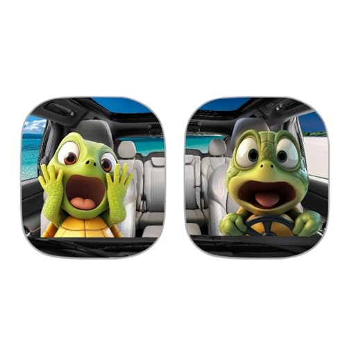 Image of Car Front Windshield Sun Shade 2-Piece Weird Turtle Foldable Car Windshield Sun Shade UV Rays and Keeps Vehicle Cool Easy to Install for Most Sedan Truck SUV