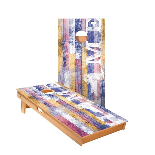 Skip's Garage New York Cornhole Boards - Includes (2) Boards (Resin Bags) + (1) Carry Case, (2) Hole Lights & (2) Edge Lights