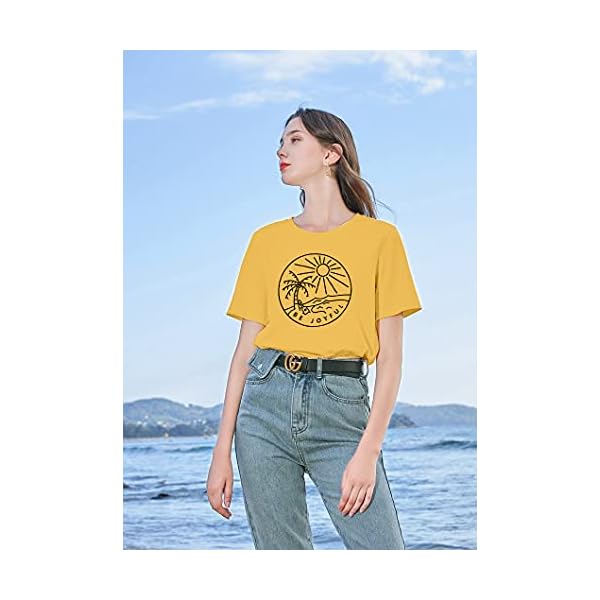 Be Joyful Sunshine T-Shirt Women Beach Coconut Trees Graphic Shirt Spring Vacation Tee Tops - Image 5