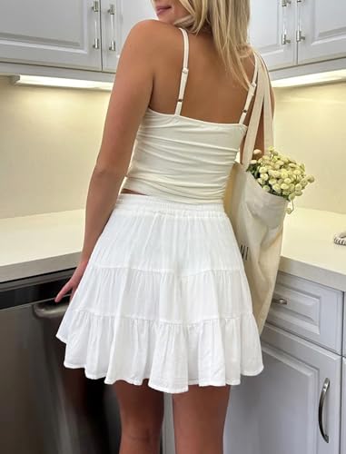 Tsher Women's High Elastic Waist Ruffle Casual Boho A-line Mini Skirts 0328 - Image 8