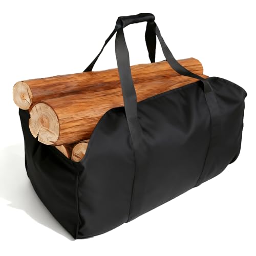 LOLANIUT Bolsa Grande para Leña, Cesta de Leña Portátil, Bolsa Plegable para Chimenea, Soporte de Lona para Leña Extra Grande, Cesta de Leña de Oxford Resistente al Agua para Interior y Exterior