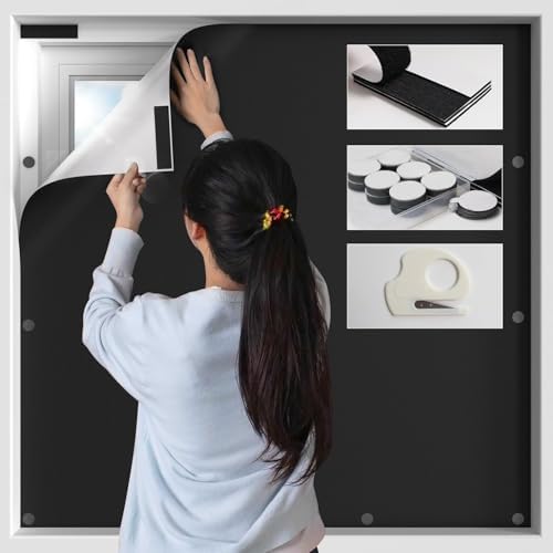 100% Blackout Curtains for Bedroom, Magnetic Portable Blackout Sh...