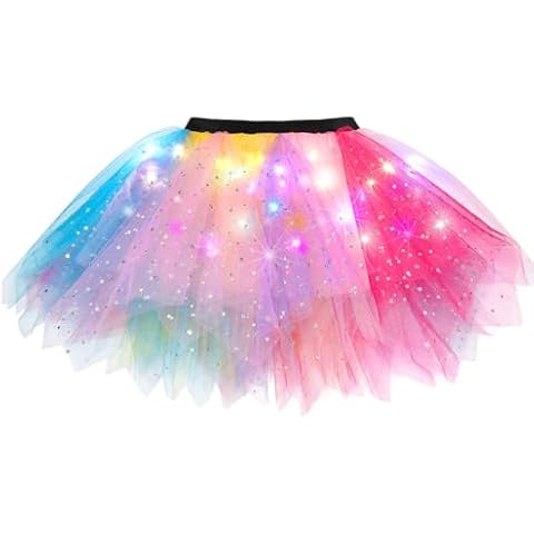 EVILD Girls Light Up Rainbow Tutu Skirt Glitter Sparkly Led Glow Tulle Skirts Fairy Princess Sequin Toddler Skirts for Kids Cover