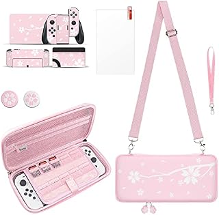 Mytrix Switch Carry Case Compatible with Nintendo Switch OLED Console, Accessories and Games, Portable Travel Case Bundle, with Protective Accessories Kit, Sakura Cute Pink