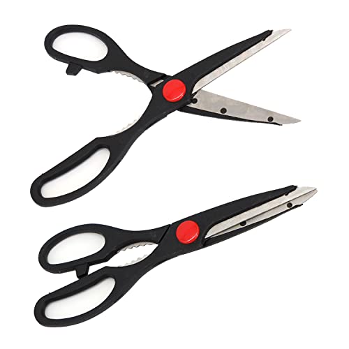 Kitchen Scissors Nut-Cracker and Bottle Opener, Stainless Steel, 2 Pack, 21 cm, Black, Perfect for Office and Kitchen use, Pizza, Herbs, Bacon, Packaging, Trim Plants (2 Pack)