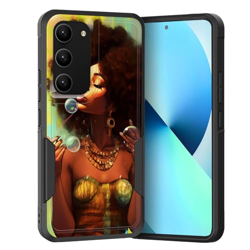 KJFHDJFDH for Galaxy S21 FE Case,Dual Layer Hybrid Heavy Duty Rugged Shockproof Hard PC +Soft Silicone Protective Case for Samsung Galaxy S21 FE,Africa Fashion Girl