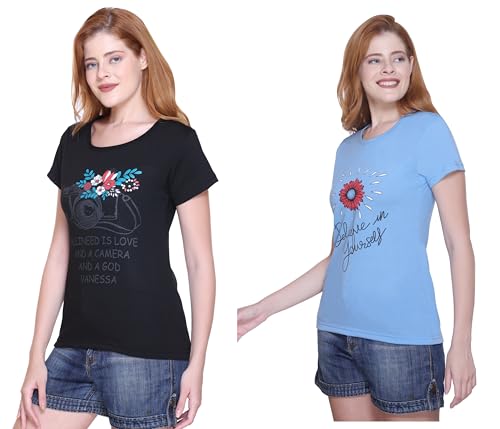 Image of Women's Cotton Half Sleeve Regular Fit T Shirt || Printed Tshirts for Women Pack of 2