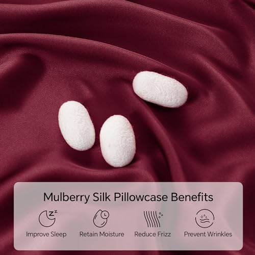Image of INFIIXSO Silk Pillow Cases 2 Pack Standard Size, Ultra Smooth & Soft Mulberry Silk Pillow Case for Hair and Skin, Breathable Cooling Silk Pillowcase with Hidden Zipper (Burgundy, 20x26 Inches)
