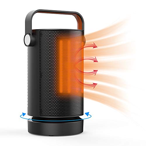 Calefactores, Qfun 1500W Calentador Calefactor Portatil, Mini Heater Cerámico Oscilación Automática y Función Silenco, Termoventilador, Blanco