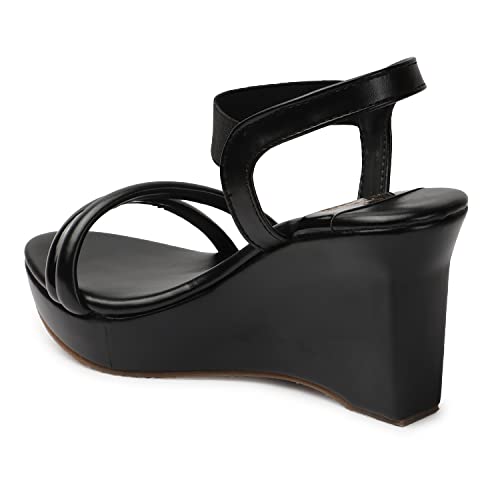 Image of XE Looks Women's High Heel Wedges Sandal | Stylish and Comfortable Thong Strap Slip-On Sandals | Soft Cushioned Sole and Open Toe Heels for Casual Office and Formal Wear