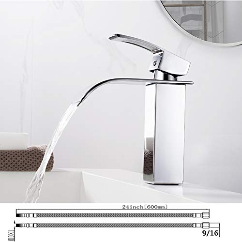 Hihia Chrome Bathroom Faucet Waterfall Spout Single Handle Silver With Deck Pop Drain Commercial Modern Lavatory Deck Mount Basin Washbasin Faucet With Deck (One Or 3 Hole) #TOP3