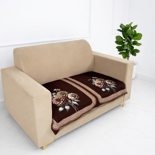 Image of Homerz 'Brooklyn Series' Premium Sofa Cover | Quilted Floral Design | Non-Slip Washable Sofa Protector | Soft Anti Slip Fabric (Brown, 2 Seater, Only Seat Cover)