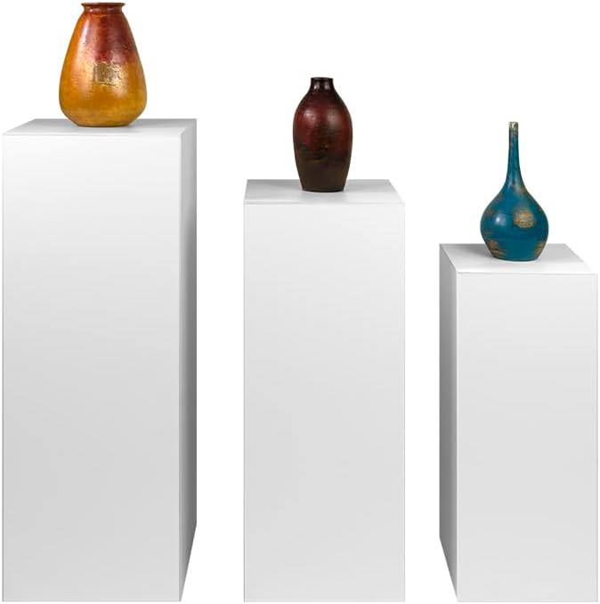 shopPOPdisplays 3 Pcs Pedestal Stand Set - White Expanded PVC - Lightweight, Space Saving, Compact Storage - Plinth Pillar for Party, Events, Retail, and Exhibits - 50lb. Capacity (Standard Set)