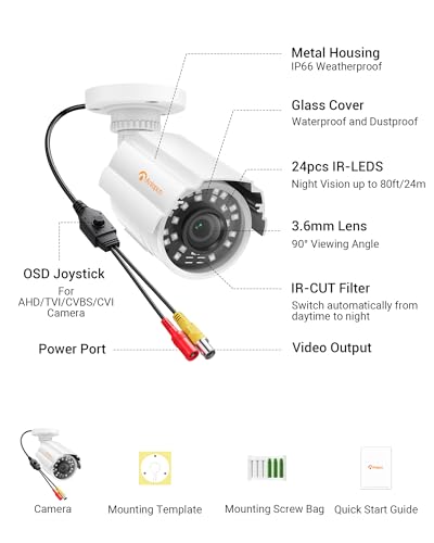 Anlapus 1080P HD Hybrid 4-in-1 Security Camera Outdoor, Night Vision, IP66 Weatherproof, TVI/CVI/AHD/CVBS CCTV Bullet Camera for 1080P/5MP/4K Analog Surveillance DVR System