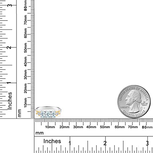 925 Silver and 10K Yellow Gold Gemstone Birthstone and Accent Lab Grown Diamond 3-Stone Engagement Ring for Women | Oval 6X4MM & Round 1.3MM | Two-Tone Wedding Anniversary Promise Ring | Size 5-93