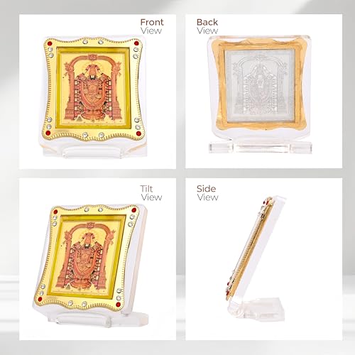 Image of Shree Tirupati Balaji Car Dashboard Idol Golden Foil (Plated), Religious Frame for Car, Home Temple, Office Decor | Divine Gift Item for Pooja & Festive Occasions