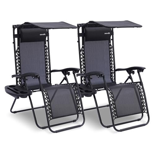 SereneLife Set 2 Sedia Sdraio Reclinabile con Tettuccio Regolabile, Sedia Giardino Pieghevole con...
