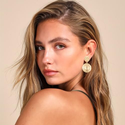 Gold Hammered Earrings for Women, Vintage Disc Earrings Drop Dangle Earrings Jewelry2