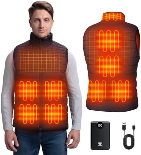 Heated Vest for Men, 9 Heating Zones 12000mAh Battery Pack, Rechargeable Vest Outdoor Hunt Camping Cycling Ski